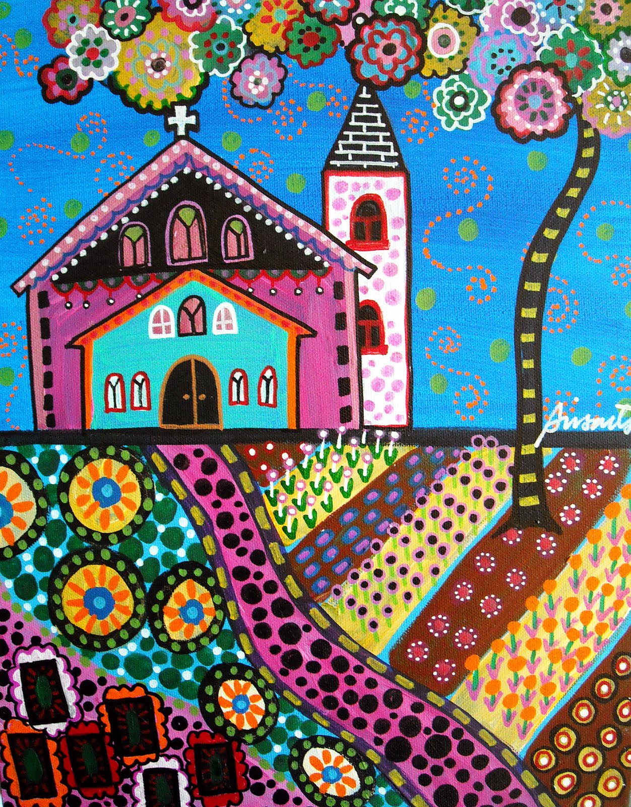Gallery of Modern Folk Artist Pristine Cartera-Turkus: OLD TOWN