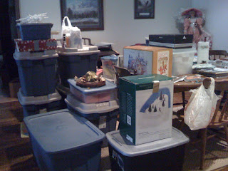 Boxes of Christmas junk