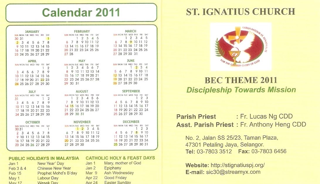 Wardens of St Ignatius Church PJ: Calendar Cards 2011