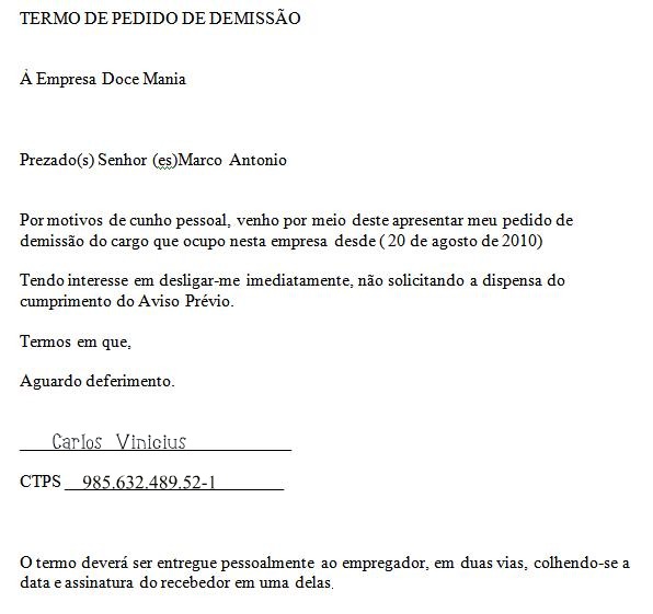 Como Fazer Uma Carta De Demissão