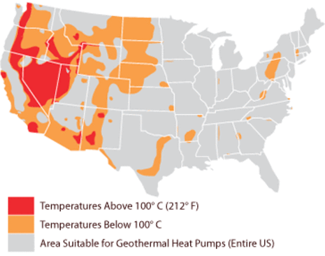 Map of USA Geothermal Power Hotspots