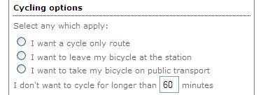 Option vélo et transport public sur le site TFL