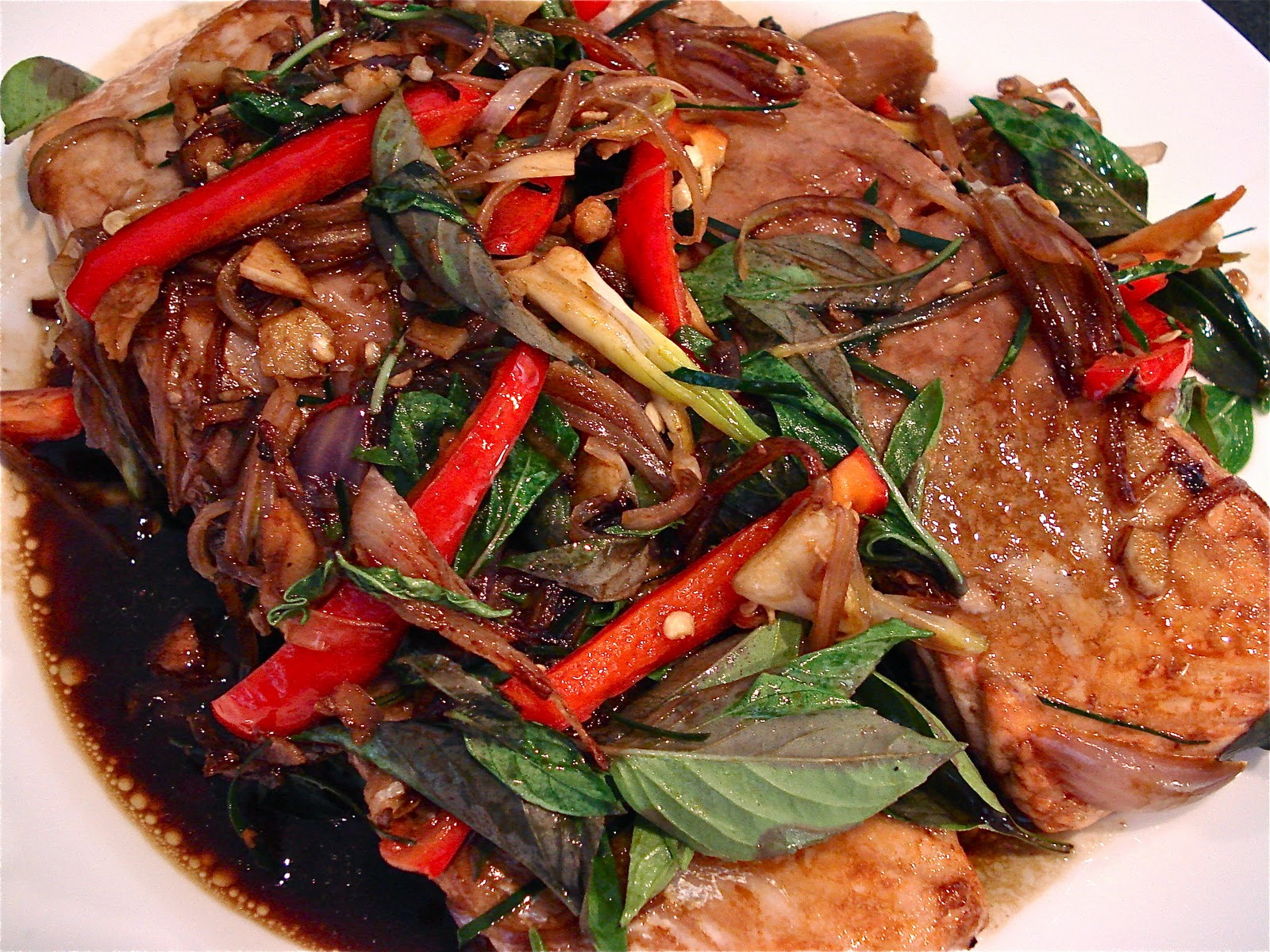 Behind The Burners WOKSEARED SALMON WITH CHILLIES AND THAI BASIL. BOK