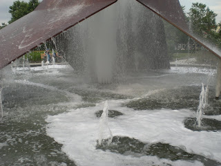 fountain at Place de la Gare, Quebec City Canada