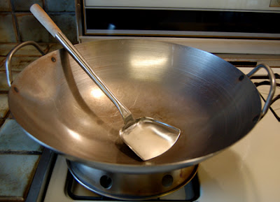 Photo of my stainless steel round bottomed wok from The Wok Shop in San Francisco.