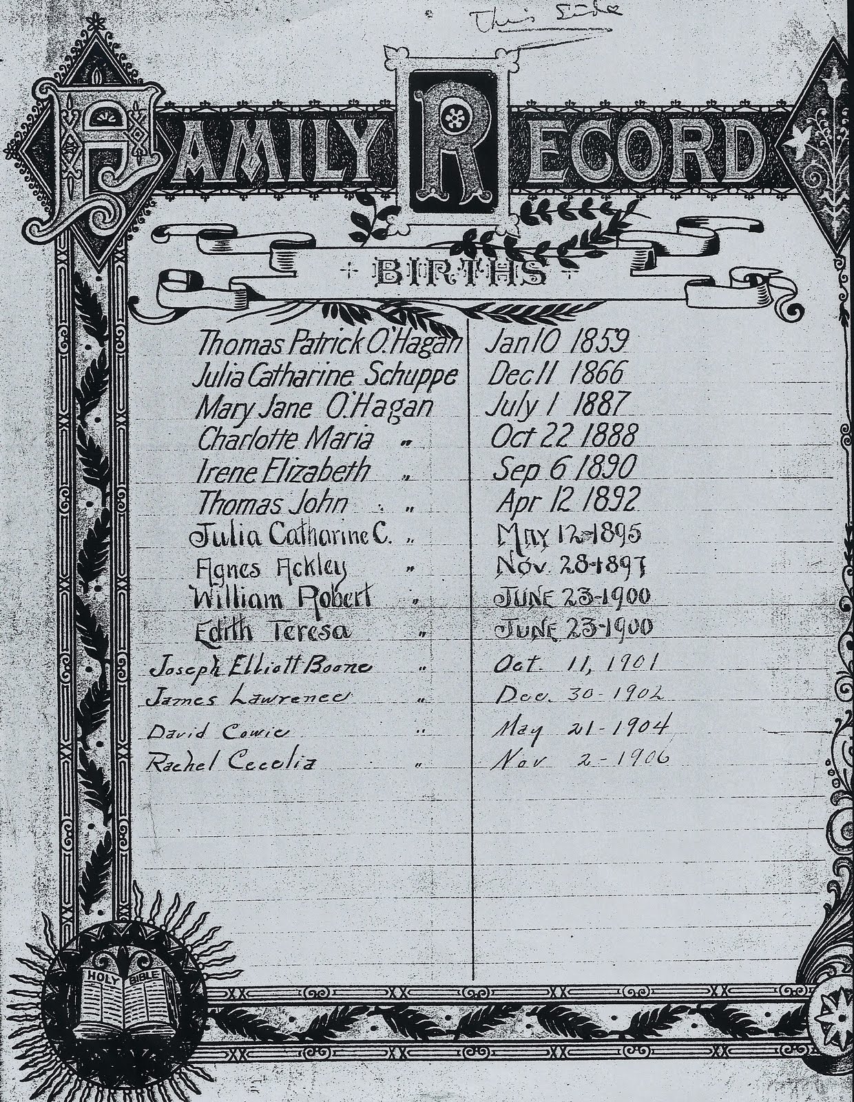 Thomas Patrick O'Hagan Family Tree O'Hagan Family