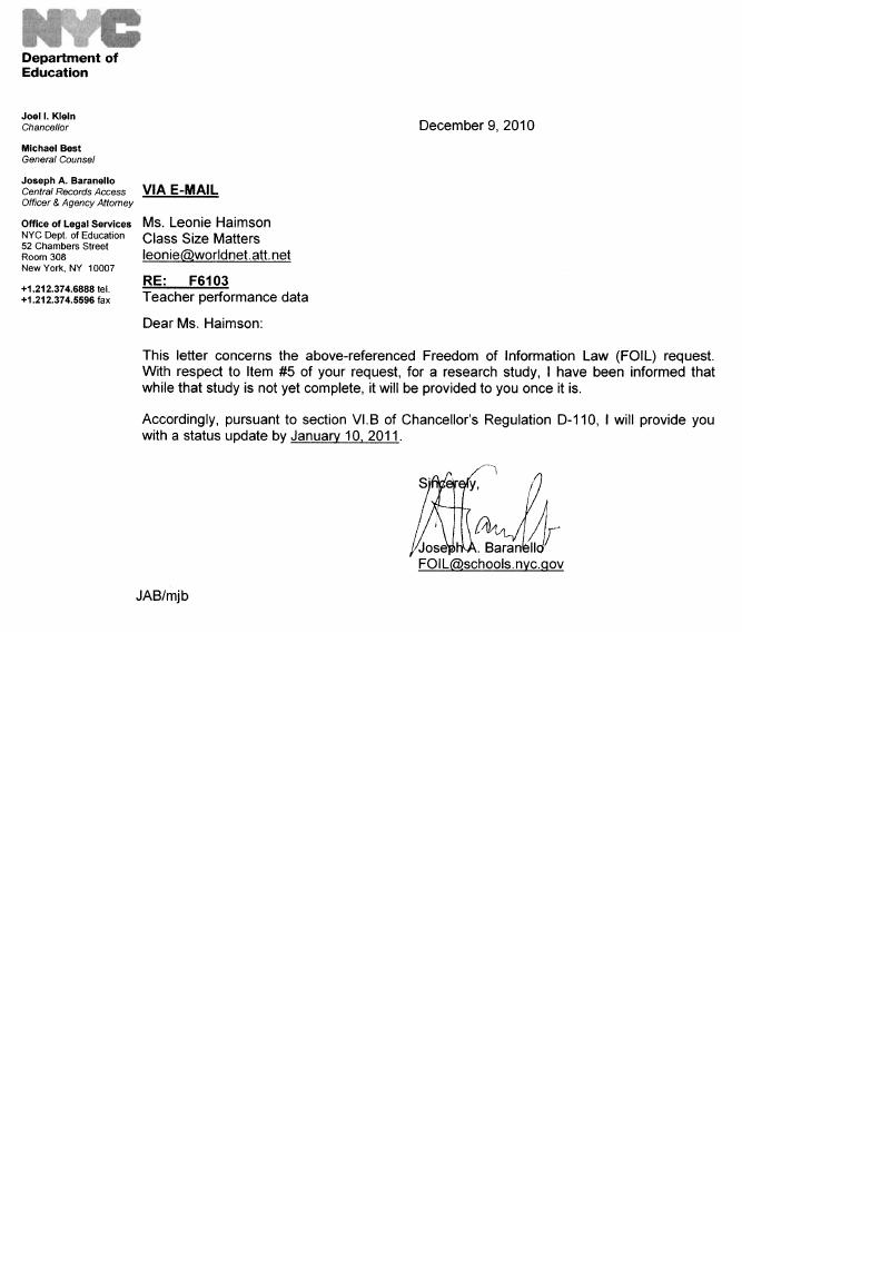 NYC Public School Parents Update on FOILed backup for DOE claims as