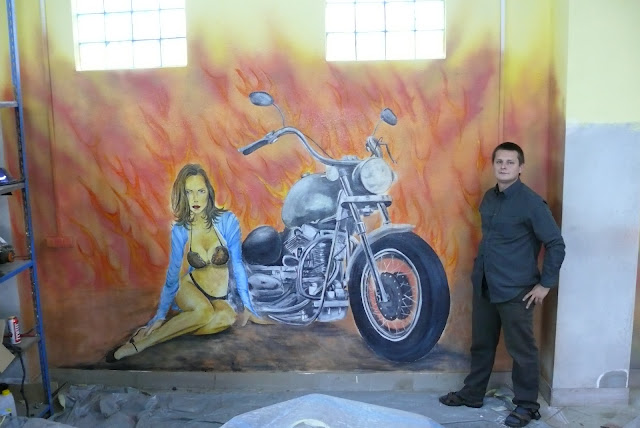 Malarstwo ścienne, Harley Devidson malowidło harley davidson na ścianie, mural ścienny