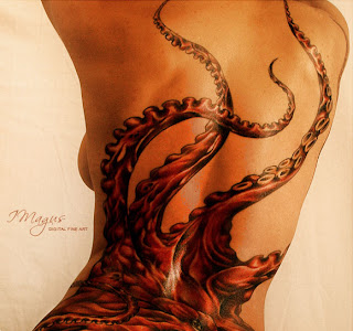 Japanese Octopus Tattoo Design on Back Girl
