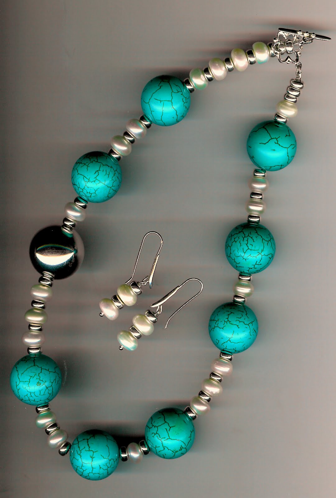 164. Turquoise, Freshwater Pearls and Sterling Silver + Earrings