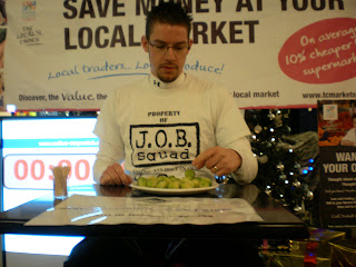 Preparing to scoff some Brussels Sprouts Guinness World Record Attempt - Most Brussels Sprouts Eaten in a Minute!