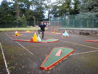 Richard Gottfried playing on the Crazy Golf course at Conyngham Hall Grounds in Knaresborough