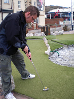 Richard Gottfried playing the Adventure Golf course at Blackpool Pleasure Beach