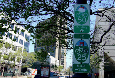 Bike route signage on Market Street in San Francisco