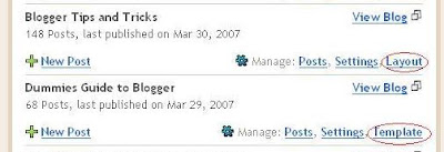 Old Classic template and New Blogger template in the Layout