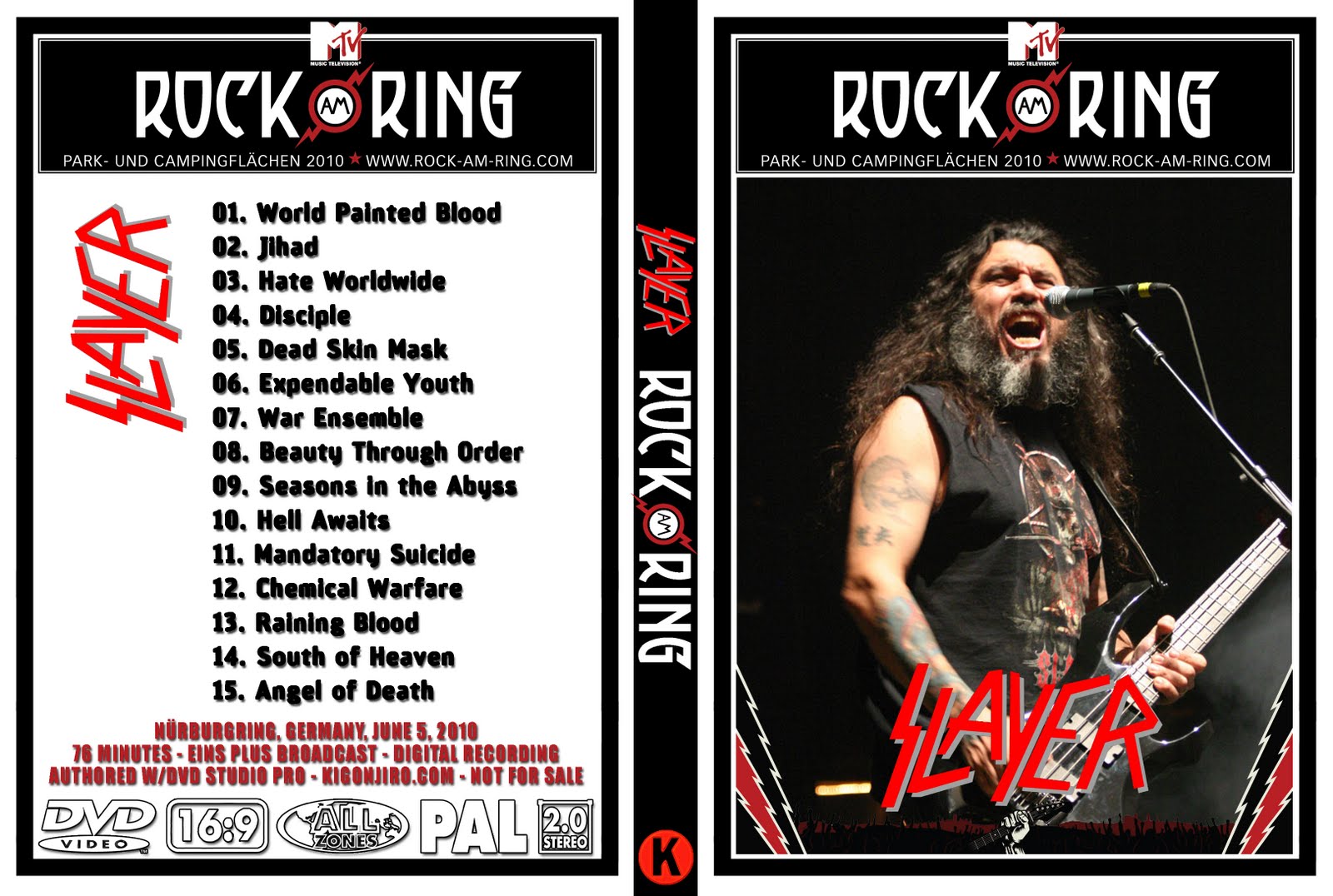 BANCA DO ROCK Rock Concert DVD 1155 DVD SLAYER 2010 BOOTLEG