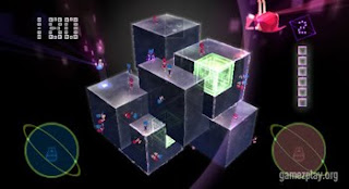 game screen with players all over cube sides in space