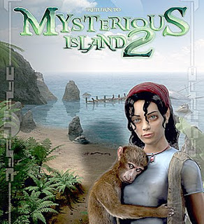 girl holding monkey with desert island backdrop and game logo