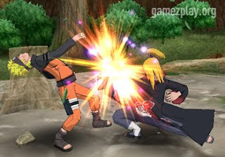 Naruto Shippuden side view of two players fighting