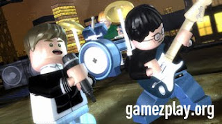blur rock band as lego characters on stage playing