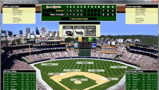 baseball diamond with infomation in windows all around in this baseball sim