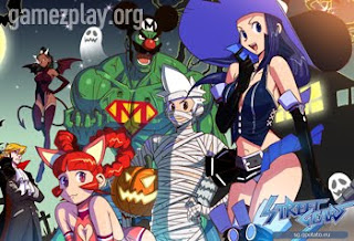 girls in sexy halloween outfits and mummy men in this cartoon for halloween