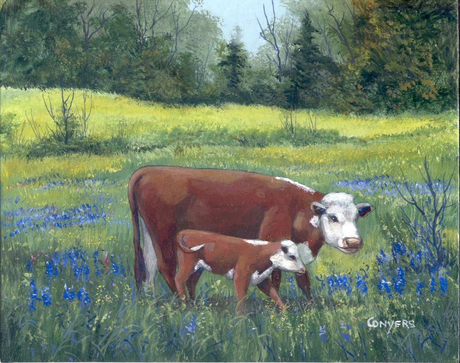 DAILY PAINTERS MARKETPLACE: Cow and Calf Painting by Peggy Conyers