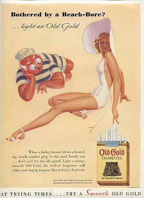 Old cigarette ad with woman in bathing suit