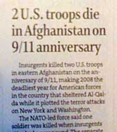 Newspaper story with headline Two troops die in Afghanistan