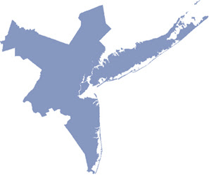Irregular blue shape comprising New York City's metropolitan area