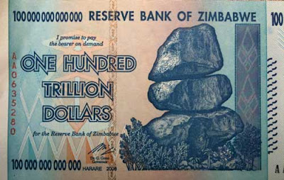 Zimbabwean currency for 100 trillion dollars