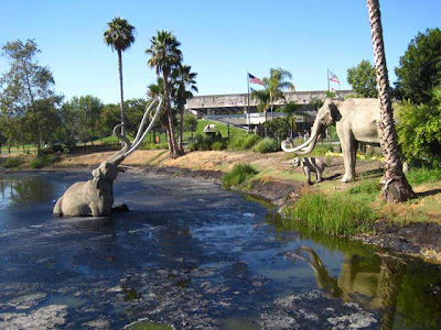 La Brea Tar Pits with fake mammoths in peril
