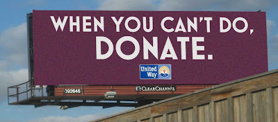 Billboard redesigned to say just When You Can't Do, Donate. with United Way logo