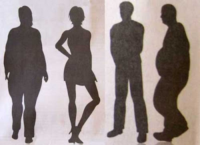 Four black silhouettes of adults, two women, two men