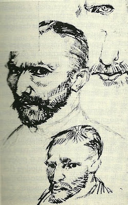 Vincente Van Gogh, Auto-retratos desenhados numa carta de marco de 1886