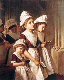 Sophie Anderson - Foundling Girls in their School Dresses at Prayer in the Chapel