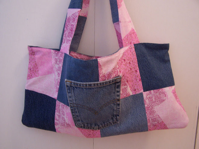 Handmade Pink Patchwork Denim Quilt Tote Handbag Purse