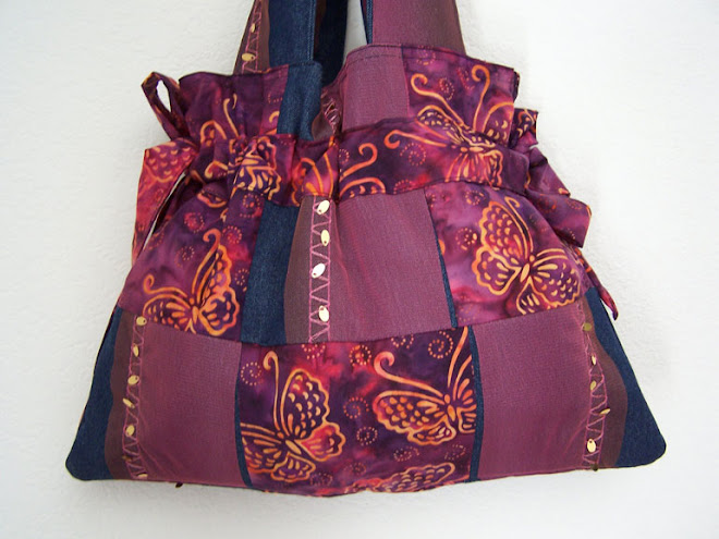 Handmade Denim Sequins, Tulle, Butterfly drawstring purse.