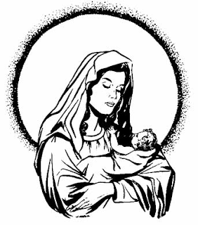 Coloring page of Mother Mary(Virgin Mary) and child Jesus - for children to draw colors download bible coloring pages of Christians and religious desktop backgrounds for free