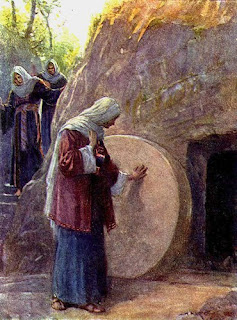 woman looking at Empty tomb of Jesus, drawing art photo free download Christian pictures