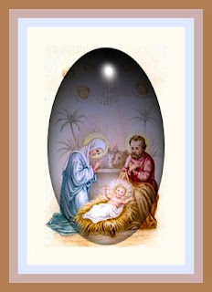 Nativity scene of baby Jesus in manger with Mother Mary and Joseph drawing art image