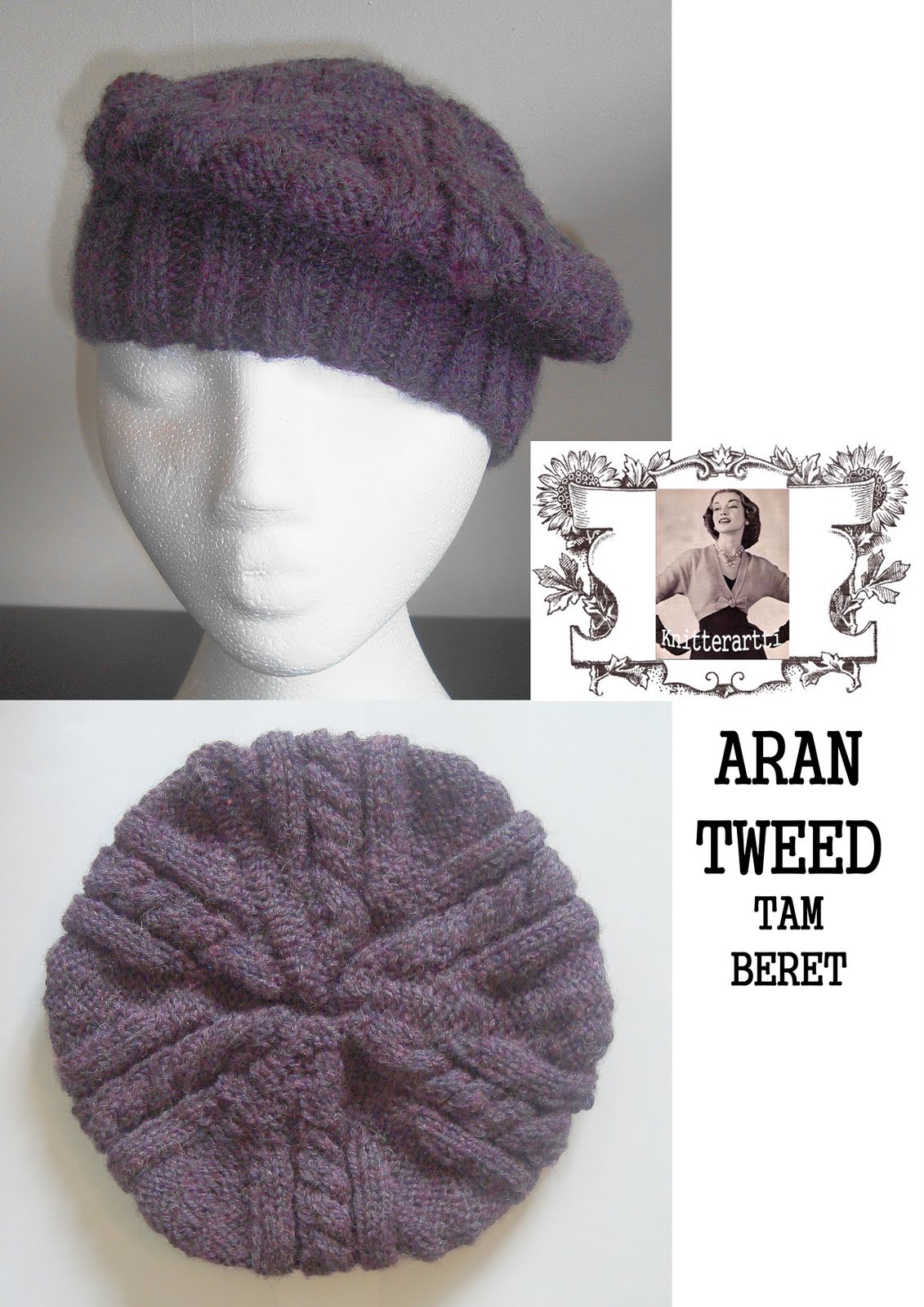 Aran Tweed Tam. Beret. Handknitting Pattern.