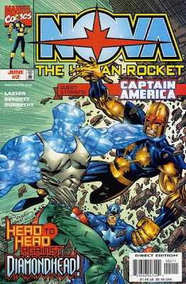 I have no idea what that cover copy means...Hero to Hero against Diamondhead? Are Nova and cap taking turns?