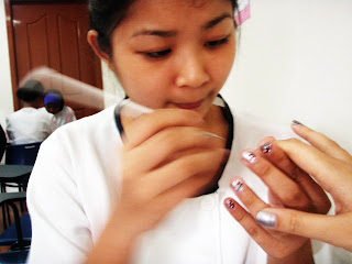 grey sakura purple batik flower nail art during workshop