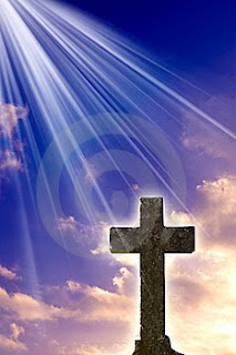 Cross with sky background and god's blessing rays spiritual Christian photo download for free