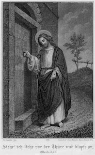 Jesus at the door and knocking door black and white drawing art image