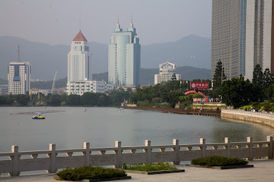 Picture of the West Lake in Fuzhou with high rises