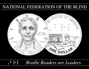 IMage of Louis Braille Silver Dollar, front and back