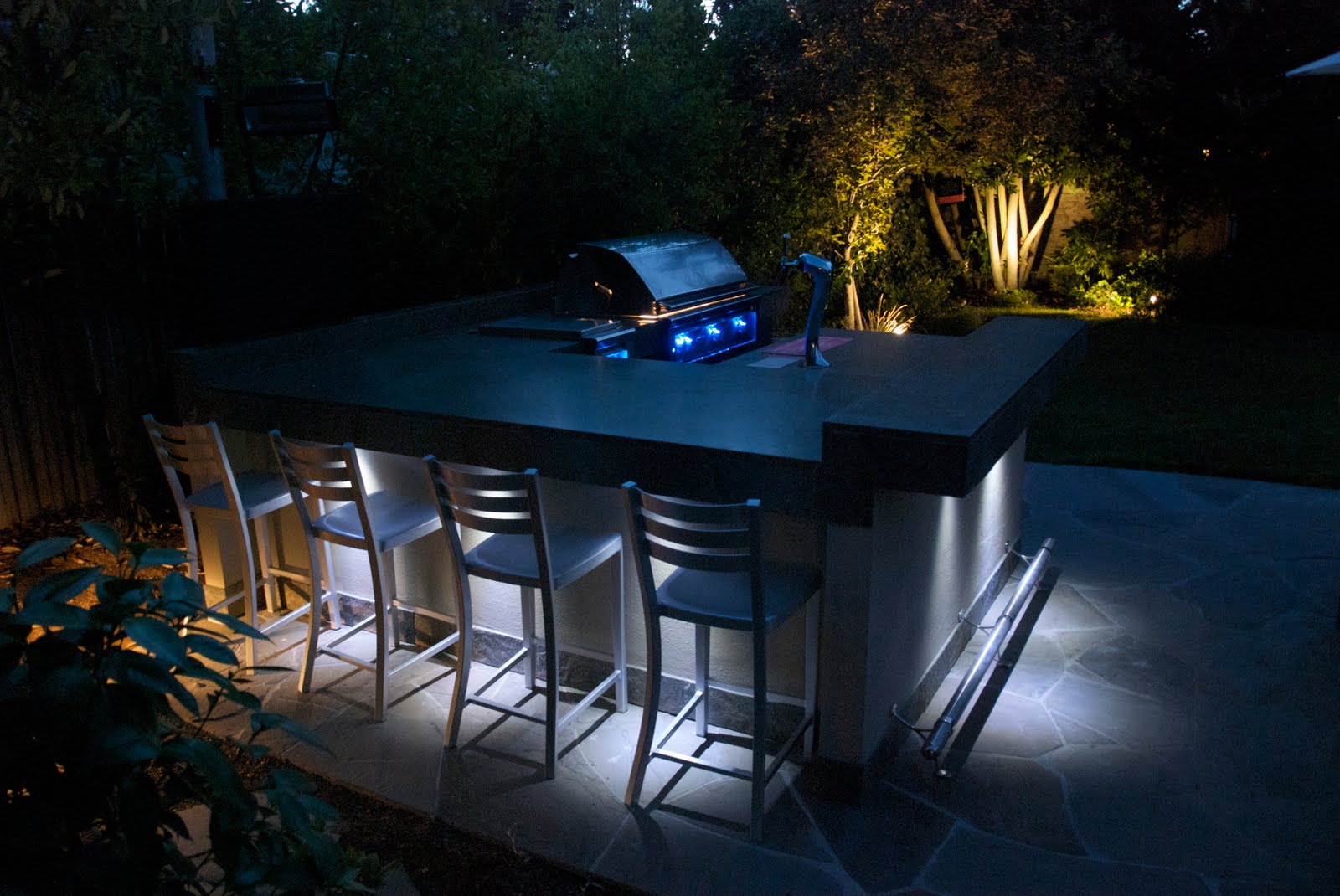 Outdoor Kitchen Construction Night Lights