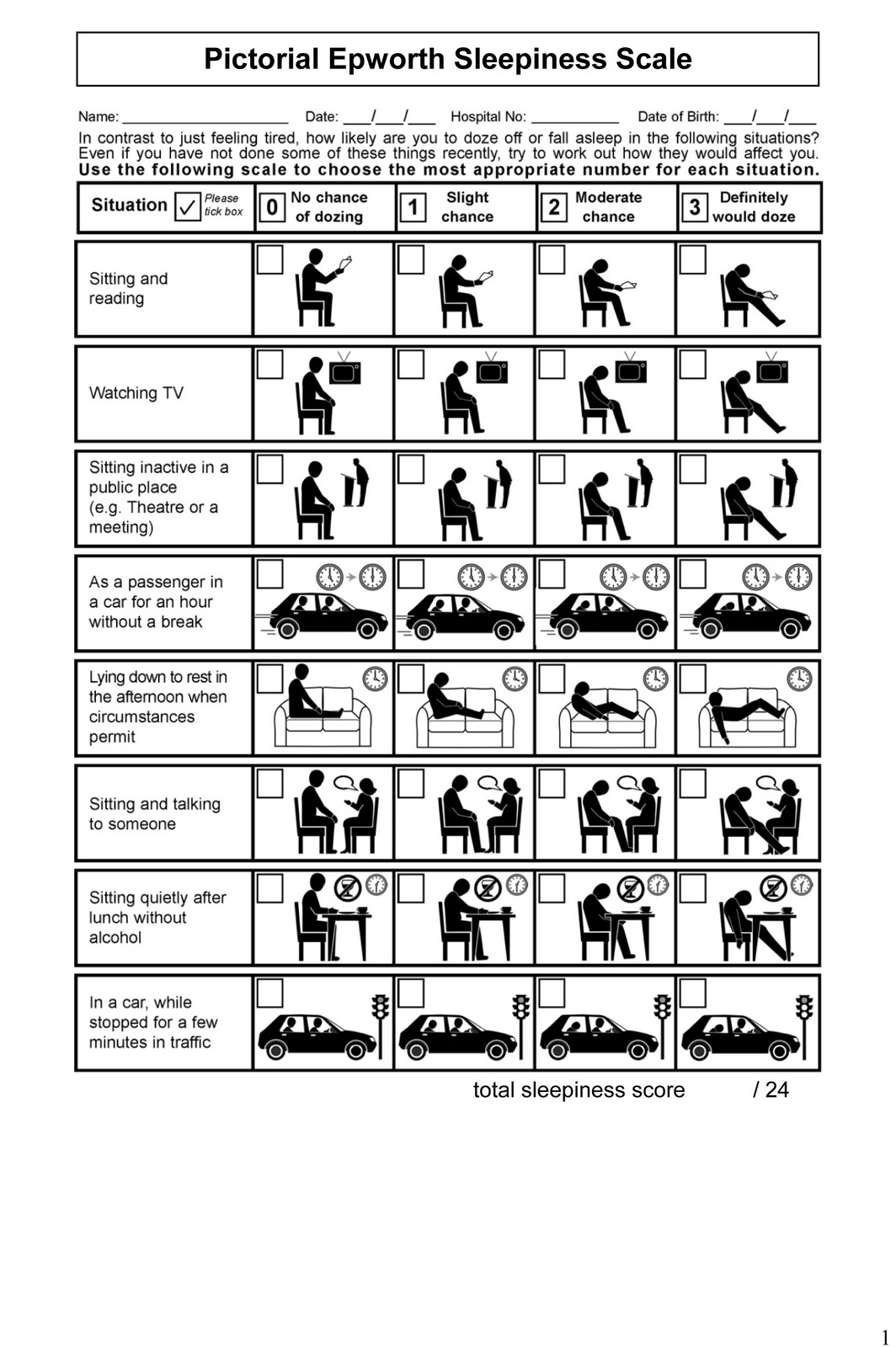 Epworth Sleepiness Scale Printable
